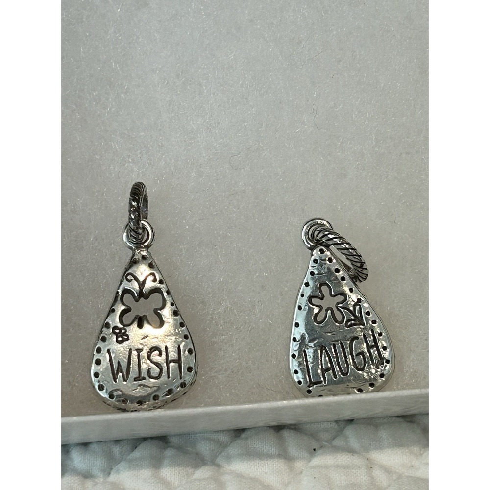 Brighton Lot Of 2 ABC Charms LAUGH‎ WISH Teardrop Shaped